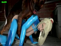 Hot bitch in blue costume getting fucked by black dog xxx